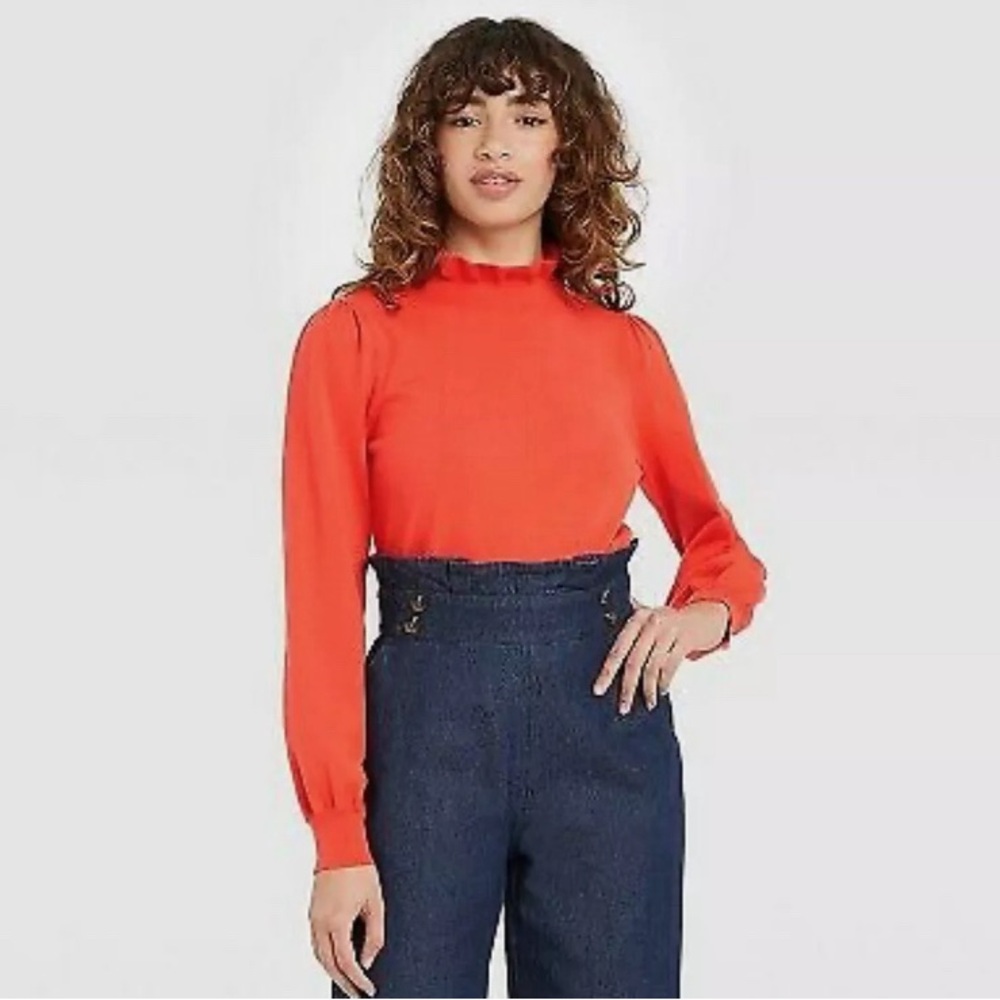 EUC - Who What Wear Women's Red High Neck Pullover Sweater - Size XS